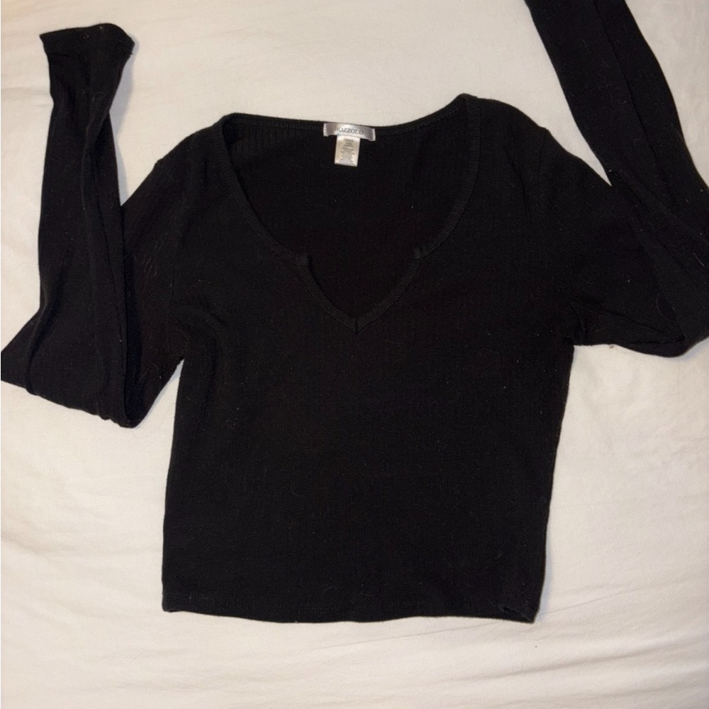 Black V-Neck Women's Top
